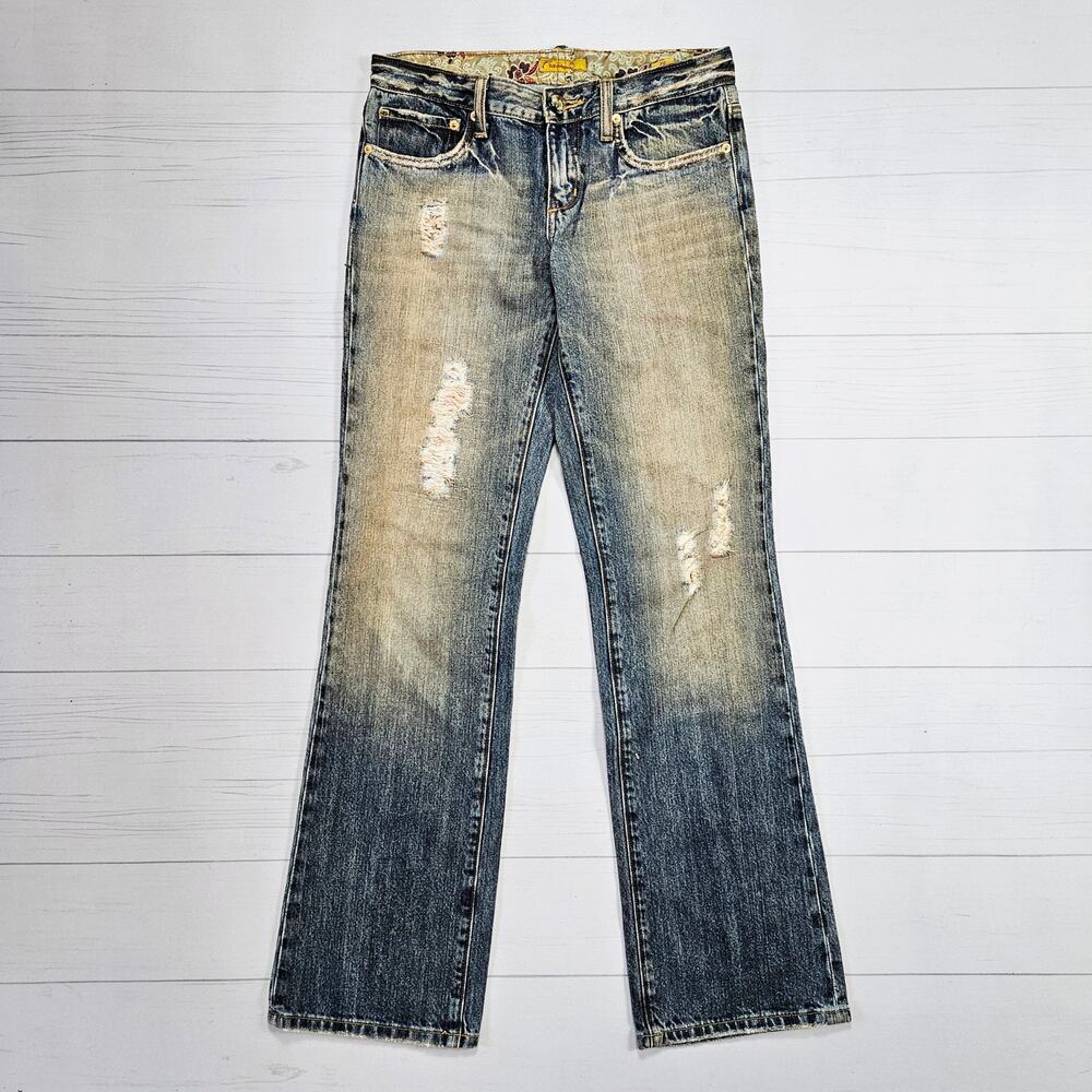 Euro Y2k Jeans Low-Rise Flared Sequin Distressed Fairycore Fracomina - Size 32